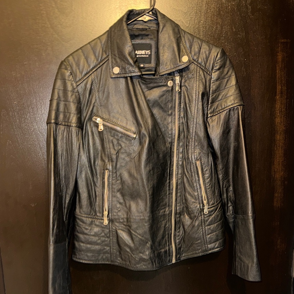 Barneys New York Black Leather Asymmetric Moto Jacket
